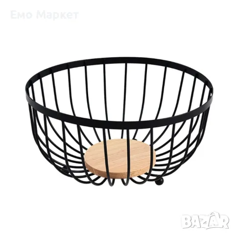 Метална фруктиера - Pufo Modern, с бамбуково дъно, кръгла, 27 см, черна, снимка 3 - Други - 48888899