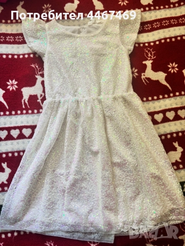 Сукман каре HM, рокля с пайети 9-10, снимка 3 - Детски рокли и поли - 51470355