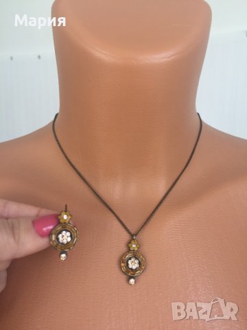 Медно Бутиково Декоративно Колие с цвете камъни мъниста меден цвят, снимка 2 - Колиета, медальони, синджири - 42329327