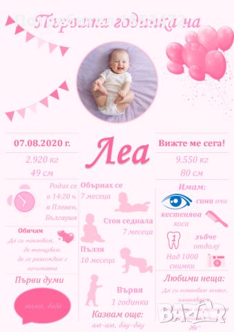 Постер/плакат за първата годинка, снимка 2 - Други - 33823194