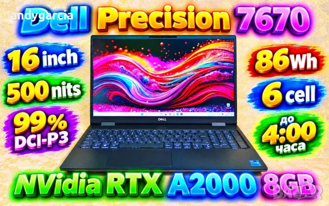 Dell Precision 7670/Core i7 12850HX/NVidia RTX A2000 8GB/16GB DDR5/512GB SSD/16 100% DCI-P3 500 nits