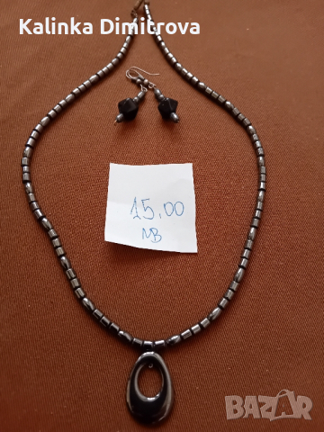 Комплект колие и обици от хематит., снимка 3 - Колиета, медальони, синджири - 44725036