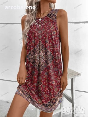 Дамска етническа модна рокля без ръкави с щампи Boho, 3цвята , снимка 2 - Рокли - 40978805