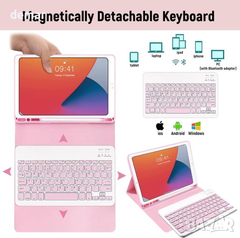 Калъф с клавиатура за iPad 10.2 2021/2020/2019 - розов, снимка 3 - Калъфи, кейсове - 42326419