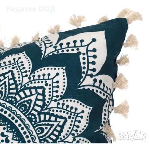 Декоративна  възглавница, Mandala Tassels, 45x45cм,  Петролно/бяла, снимка 3 - Възглавници - 40999534