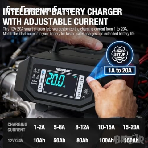 Ново Интелигентно зарядно за акумулатори 12V/24V LiFePO4 AGM GEL 20A, снимка 3 - Друга електроника - 52502725