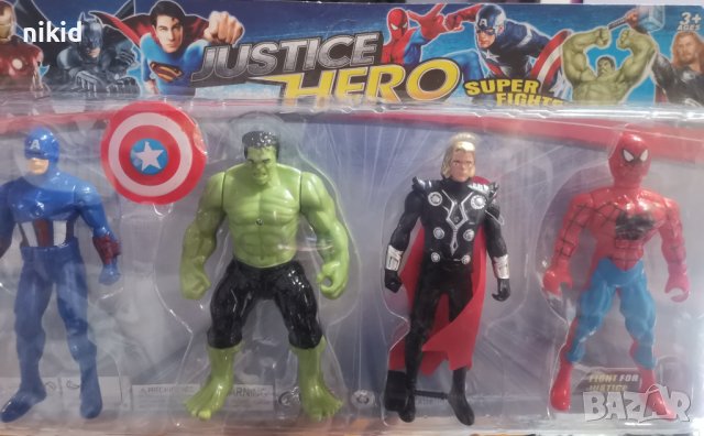 4 бр Avengers Авенджърс герои Отмъстителите  Спайдърмен Хълк Америка пластмасови фигурки играчки 