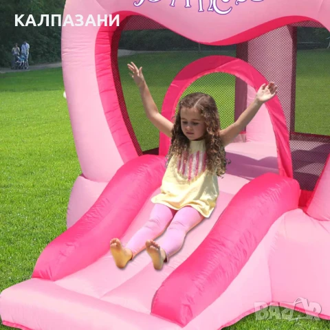 HAPPY HOP Батут замък Princess с пързалка 285x210x220 9773, снимка 6 - Надуваеми играчки - 50446770