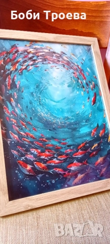 абстрактно платно с подводни риби - Ярки коралови рифове и морски живот, Модерен постер за декорация, снимка 2 - Картини - 52008386