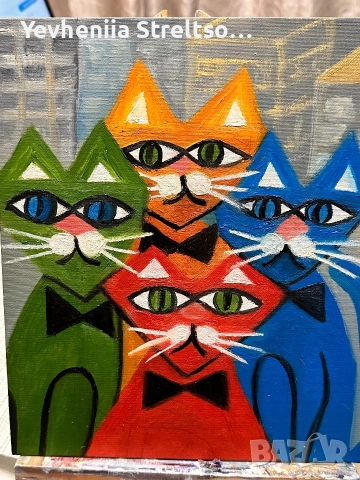 Картина маслом КВАРТЕТ МАРТОВСКИХ КОТОВ