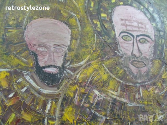 № 7080 стара картина / тип икона /   - масло,платно  - размер 82,5 / 62 см, снимка 4 - Други ценни предмети - 41835799