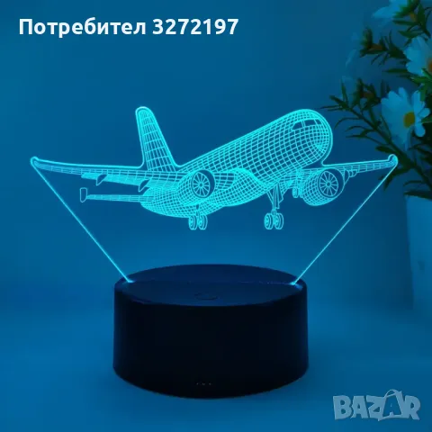 Холограмна 3D LED лампа Пътнически Самолет,RGB Седемцветен Интелигентен Контрол,USB