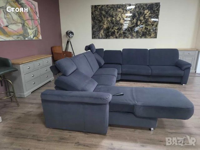 Син П образен ъглов диван от плат с функция сън ZE-EM09003, снимка 9 - Дивани и мека мебел - 44245307