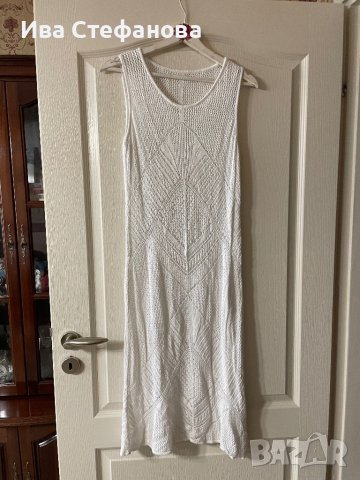 фабрично плетена  бяла дълга елегантна рокля миди midi дължина , снимка 7 - Рокли - 42677901