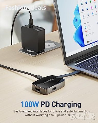 Нов Преносим USB C Хъб HDMI 4K 60Hz PD 100W зареждане, снимка 6 - Друга електроника - 41585848