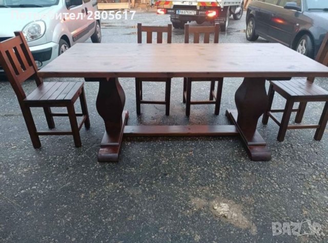Масивна трапезна маса със столове , снимка 2 - Маси - 41138383
