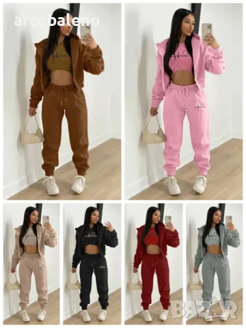 Дамски моден есенно-зимен комплект от три части, 10цвята 