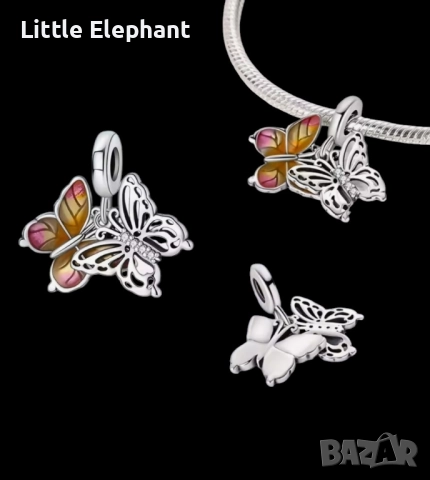 Сребърен висящ елемент Пандора пеперудка"Multicoloured,double"/нова