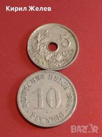Две монети 10 Дойче Райх пфенинги 1908г. Германия/ 5 сантима 1928г. Кралство Белгия 32108