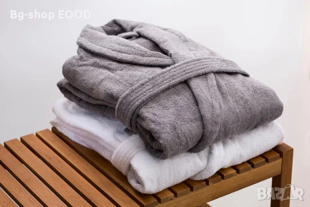 Луксозен Дамски Халат за Баня или СПА с джобове, Сив/Бял, снимка 2 - Други - 53808060