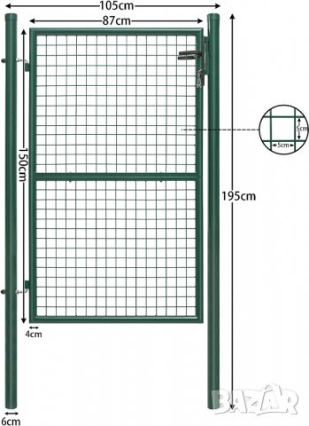 Градинска врата (единична), 105 х 195 см, зелена GN19GD02, снимка 5 - Огради и мрежи - 38932007