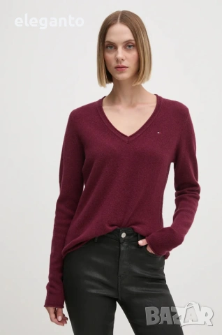 Дамски Вълнен пуловер Tommy Hilfiger дамски в бордо от лека материя , XS размер