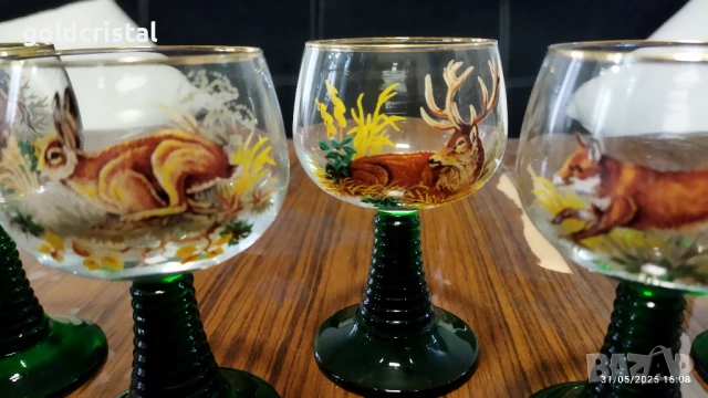 стари френски кристални чаши с ловни мотиви , снимка 6 - Антикварни и старинни предмети - 50587695