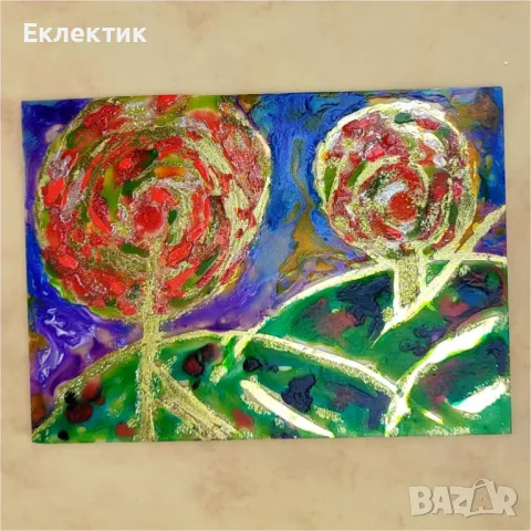 Ябълкови дървета. Акрил върху стъкло, снимка 4 - Декорация за дома - 48258947