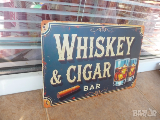 Метална табела уиски пури бар чаши лед барче приятели среща мека топлина алкохолни напитки алкохол, снимка 2 - Декорация за дома - 52185484