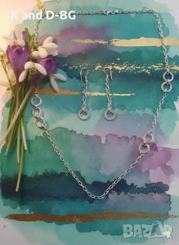 Сребърен Комплект проба 925, снимка 7 - Колиета, медальони, синджири - 53522255