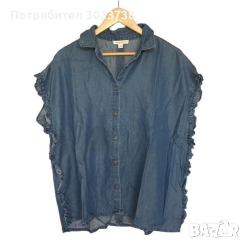 beachlunchlounge Дамска тънка дънкова риза топ с къс ръкав, снимка 1 - Ризи - 41699731