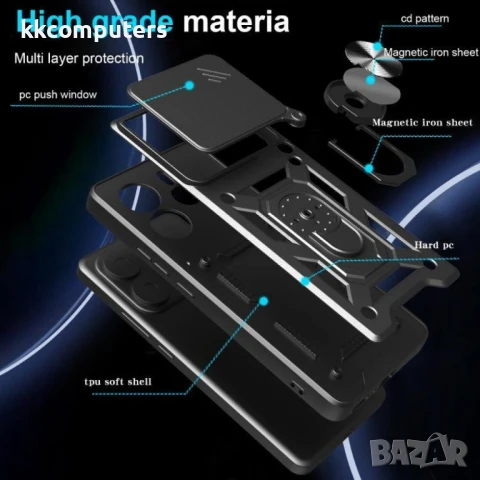 Xiaomi Redmi Note 14 5G Удароустойчив Ring Holder/ TPU+PC Калъф и Протектор, снимка 3 - Калъфи, кейсове - 50903960