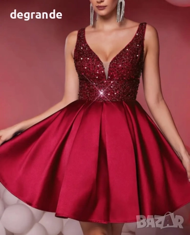 Сатенена рокля с тюл който създава обем на роклята, снимка 2 - Рокли - 51642578