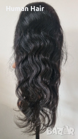Черна чуплива естествена бразилска перука 70-75 см с дантелена зона 13x6, снимка 4 - Аксесоари за коса - 53566997