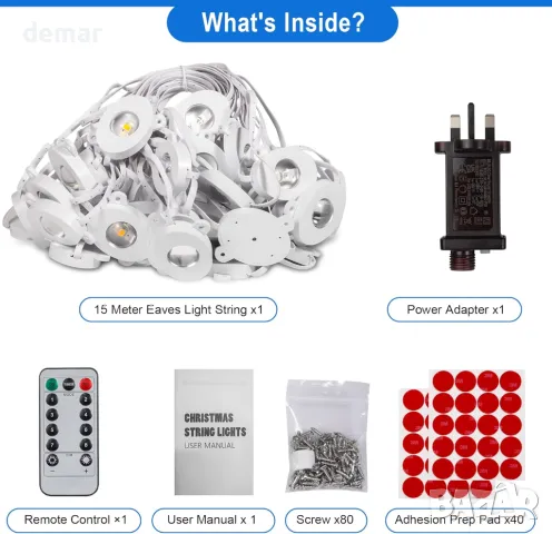Коледни лампички Tacobey 15 м 36LED, дистанционно, 8 режима, таймер, водоустойчиви - топло бяло, снимка 7 - Декорация за дома - 47989737