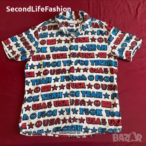 Мъжка риза Urban Outfitters USA с щампа „F Yeah“ с копчета размер M