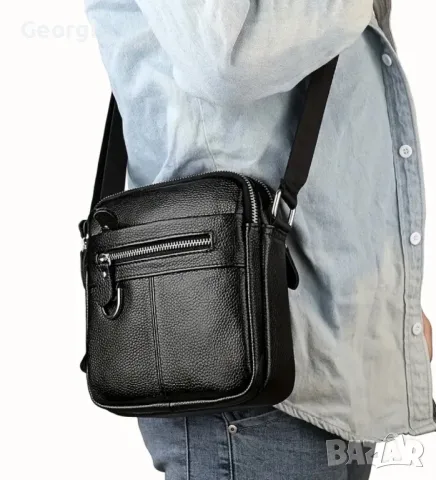 Класическа, Елегантна и Функционална мъжка чанта /Черна естествена кожа!, снимка 8 - Чанти - 49296510