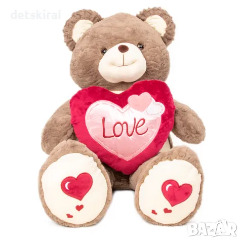 Голямо Голямо Мече със сърце - Тъмно Кафяв