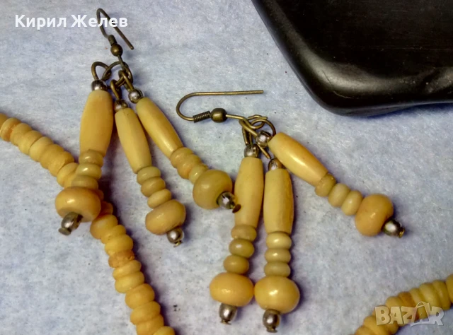 КОМПЛЕКТ СТАРИ ОГЪРЛИЦА и ОБЕЦИ МАЙСТОРСКИ РЪЧНО ИЗРАБОТЕНИ от КОСТ РОГ и БРОНЗЕ ЕтнАРТ НАКИТИ 17412, снимка 2 - Бижутерийни комплекти - 51360686