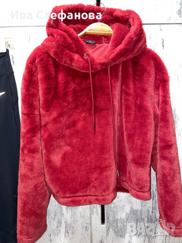 Меко топло палто яке с качулка суичър  бордо имитация на заешка козина кожа , снимка 5 - Суичъри - 36381505
