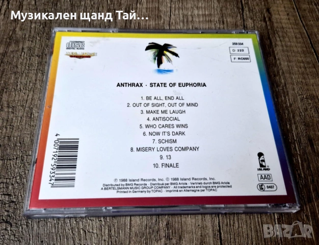 Компакт Дискове - Рок Метъл: Anthrax - State Of Euphoria, снимка 2 - CD дискове - 53740686