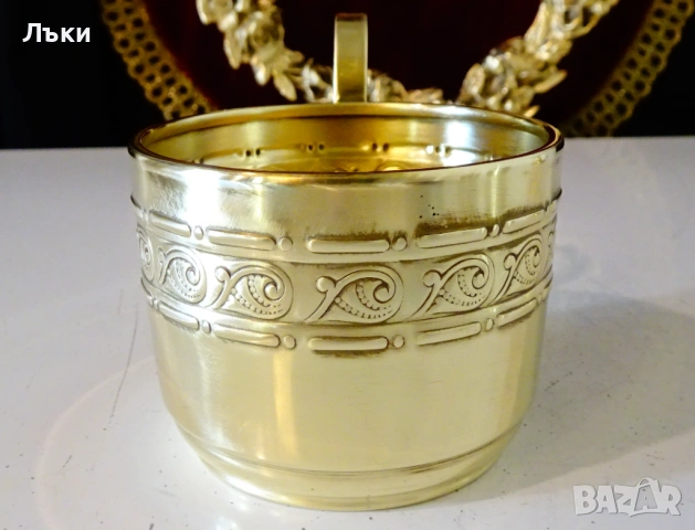 Позлатена чаша от месинг Jürst & Co.,стил Art Nouveau. , снимка 3 - Антикварни и старинни предмети - 53010670