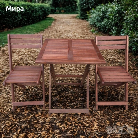 Градински комплект Kreta Muhler Meranti - 3 части, дърво, снимка 3 - Градински мебели, декорация  - 50276028