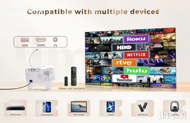 Висококачествен Проектор Jimveo 1080p Full HD  WiFi 6 и Bluetooth 5.2 Преносим проектор, снимка 7 - Плейъри, домашно кино, прожектори - 48419866