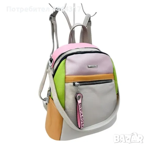 Компактна дамска раница с пъстър дизайн от еко материал, снимка 3 - Раници - 50177042