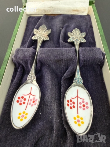 Метални посребрени лъжички с емайл. №7734, снимка 3 - Други ценни предмети - 52803046