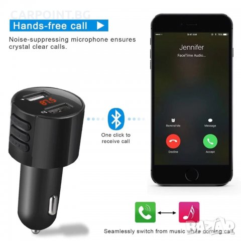 FM TRANSMITER ТРАНСМИТЕР BLUETOOTH MP3 CAR CHARGER X18 1БР., снимка 10 - Друга електроника - 38608483