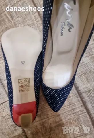 Дамски обувки в синьо на бели точки на висок ток , снимка 5 - Дамски елегантни обувки - 50074201