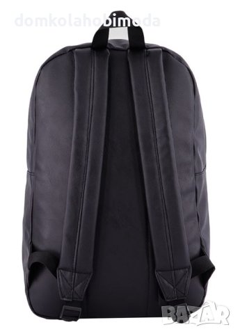 Черна кожена раница , Качествена еко кожа,Отделение за лаптоп.30х12х46 см, снимка 2 - Раници - 40699155