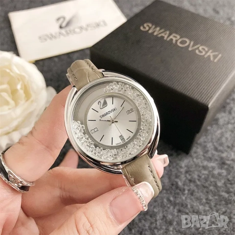 Дамски ръчен часовник Swarovski с кожена верижка и кристали , снимка 3 - Дамски - 52220804